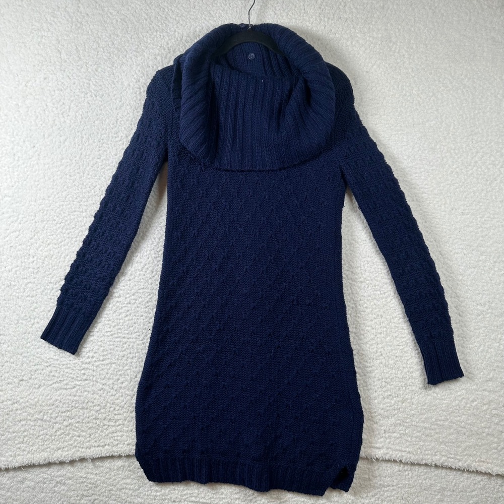 Anthropologie Sparrow Sweater Dress Womens XXS Blue Cowl Neck Merino Wool Knit